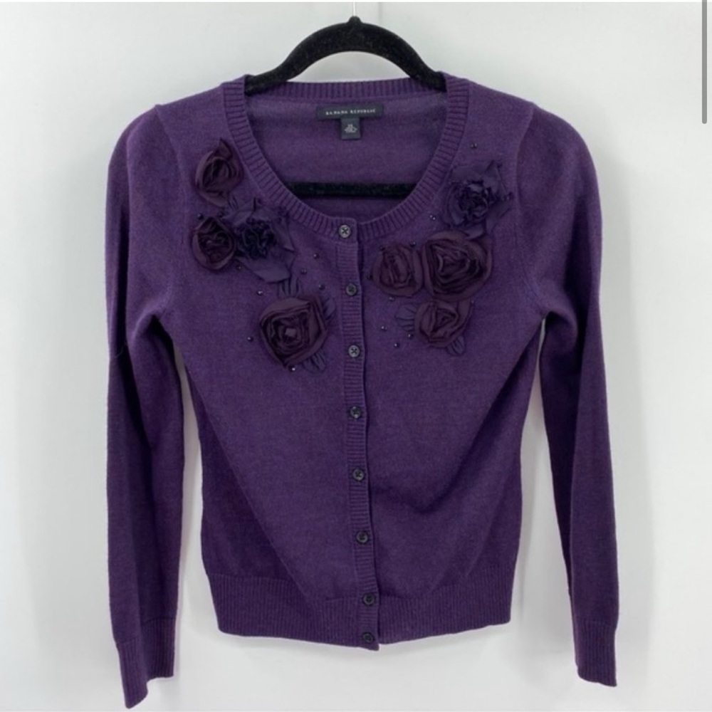 Banana Republic purple merino wool embellished cardigan L